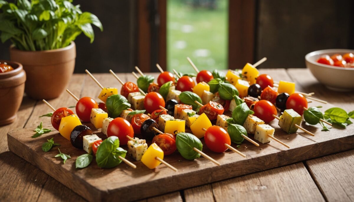 Brochettes apéritives : petites bouchées gourmandes et colorées à déguster